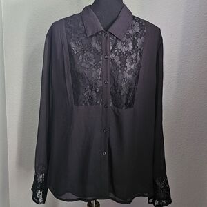 Black lace button down Blouse Size 18